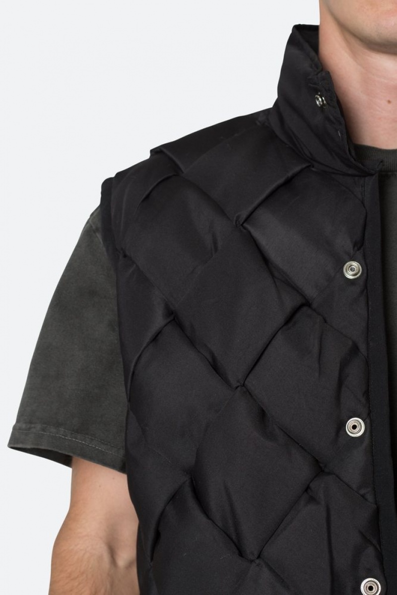 Mnml Woven Puffer Vest Jackets Black | XO94-D8OY