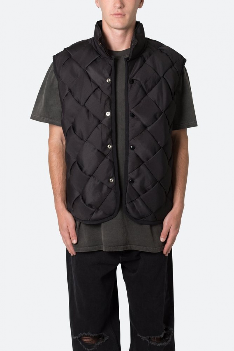 Mnml Woven Puffer Vest Jackets Black | XO94-D8OY