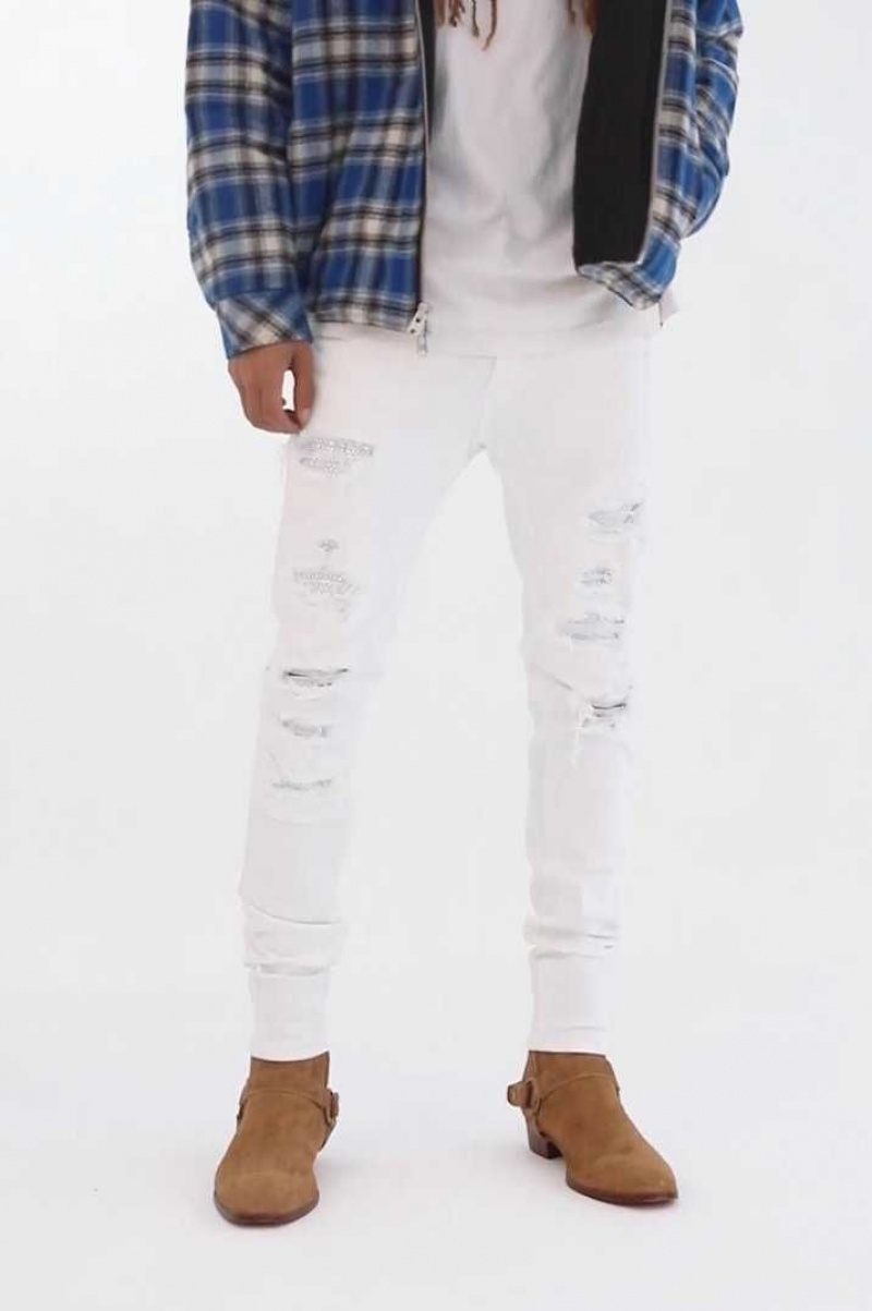 Mnml X201 Rhinestone Skinny Denim Skinny Denim White | UN42-B2MF