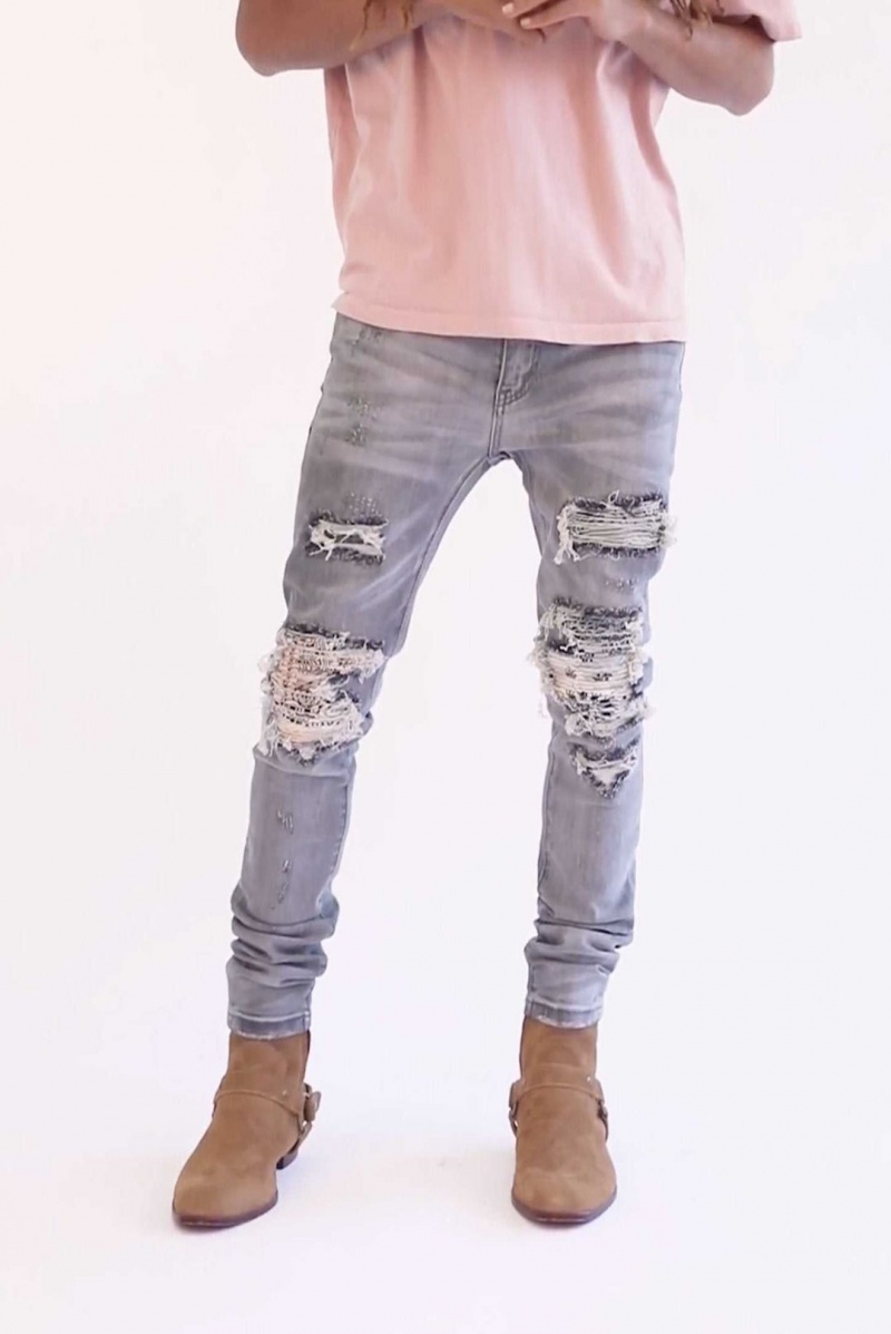 Mnml X284 Moto Skinny Denim Skinny Denim Grey/Blue | JP21-S9XZ