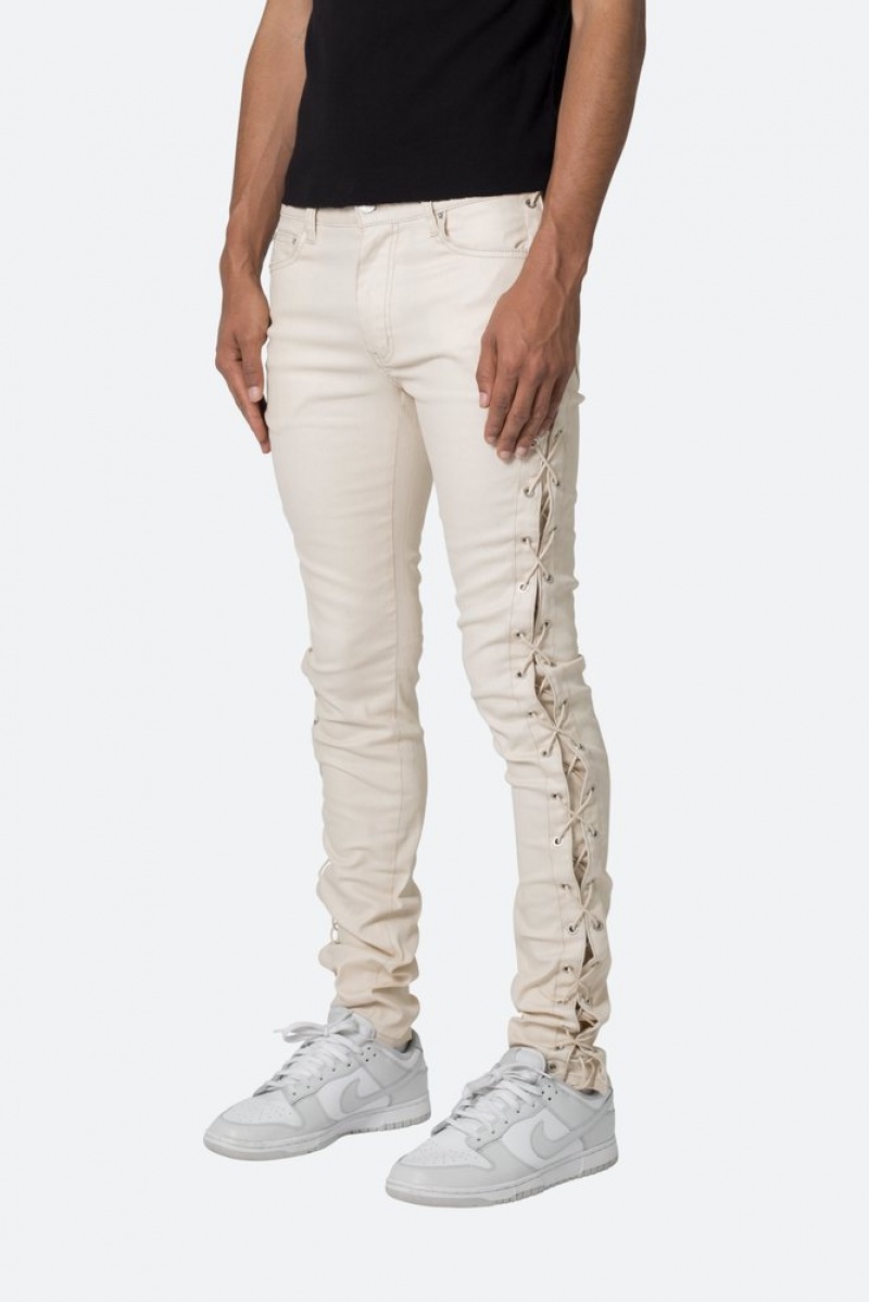 Mnml X566 Skinny Leather Lace Skinny Denim Cream | YN12-G0XV