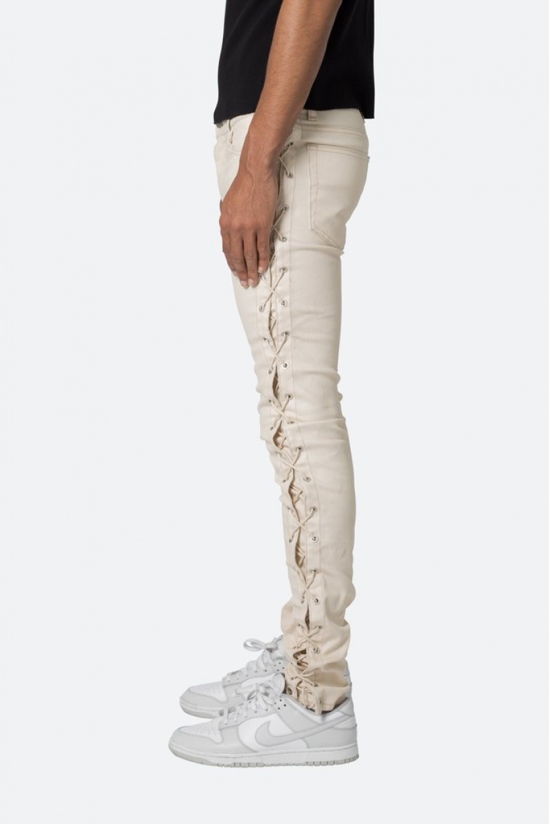 Mnml X566 Skinny Leather Lace Skinny Denim Cream | YN12-G0XV