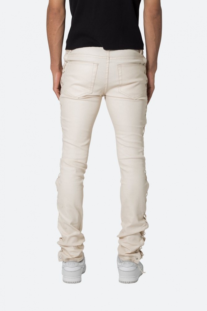 Mnml X566 Skinny Leather Lace Skinny Denim Cream | YN12-G0XV