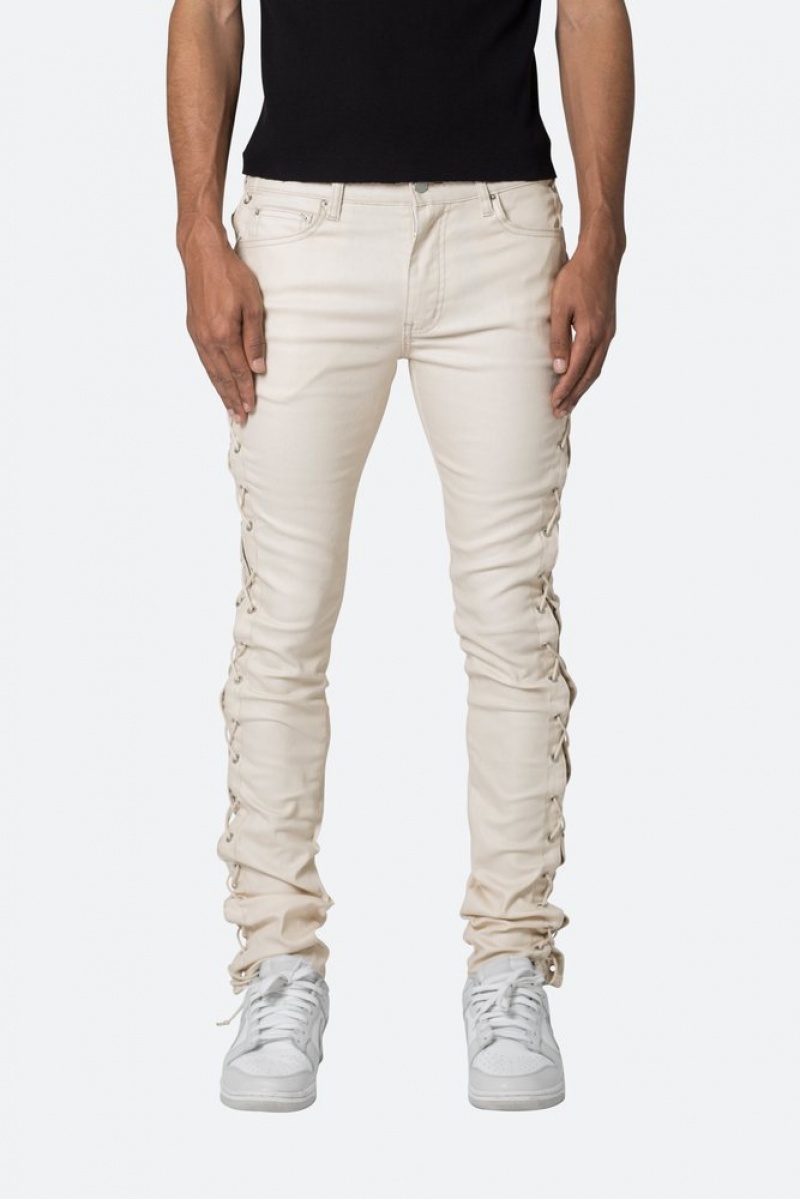 Mnml X566 Skinny Leather Lace Skinny Denim Cream | YN12-G0XV