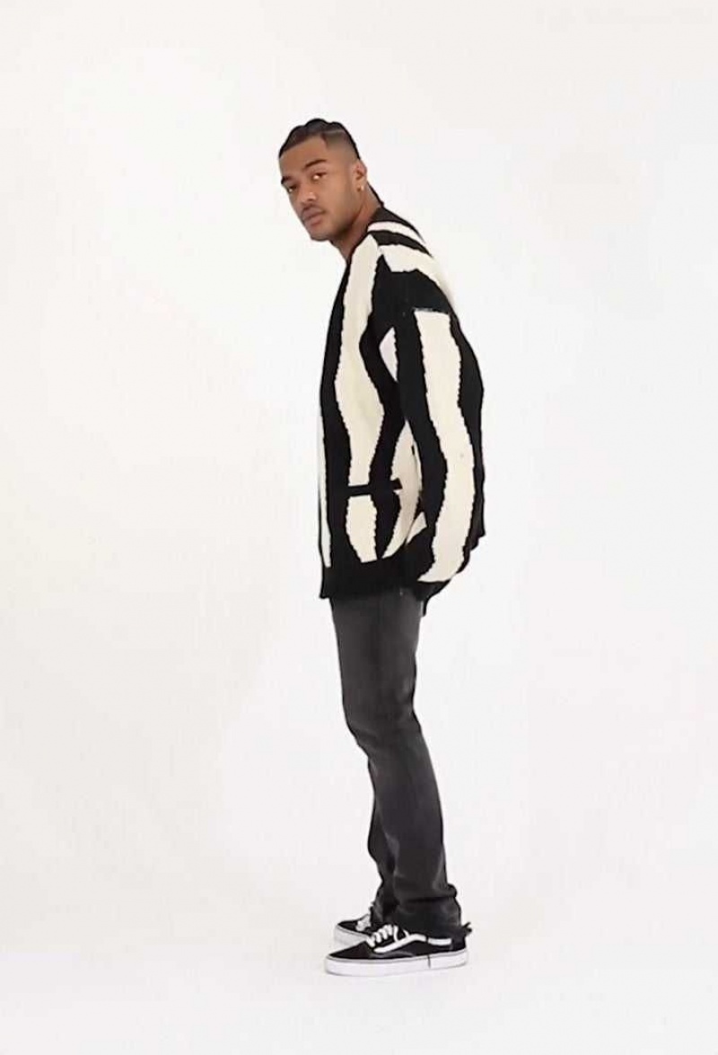 Mnml Zebra Cardigan Sweatshirts Black/Natural | GL46-Y8DW