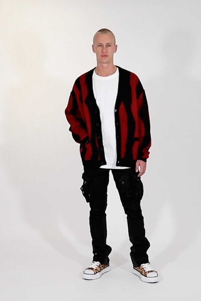 Mnml Zebra Cardigan Sweatshirts Red/Black | HQ99-J2RZ