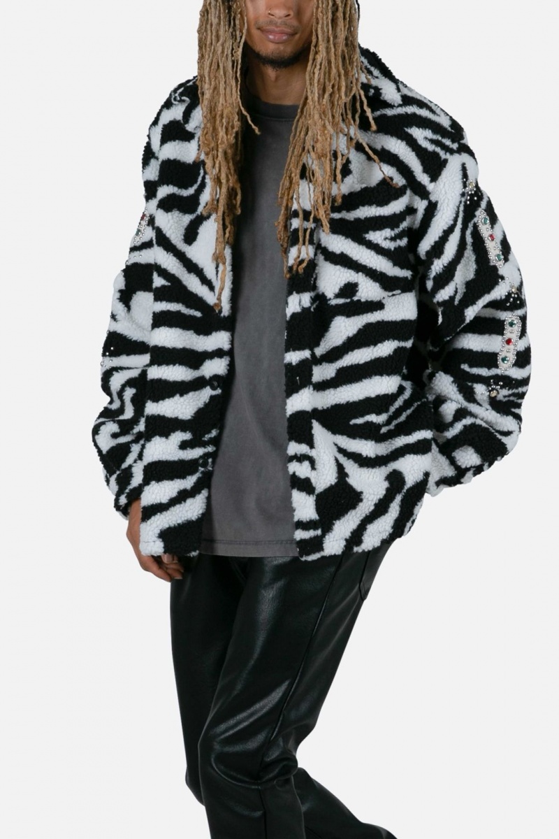 Mnml Zebra Sherpa Studded Jacket Jackets Black/White | IM71-Q2RW