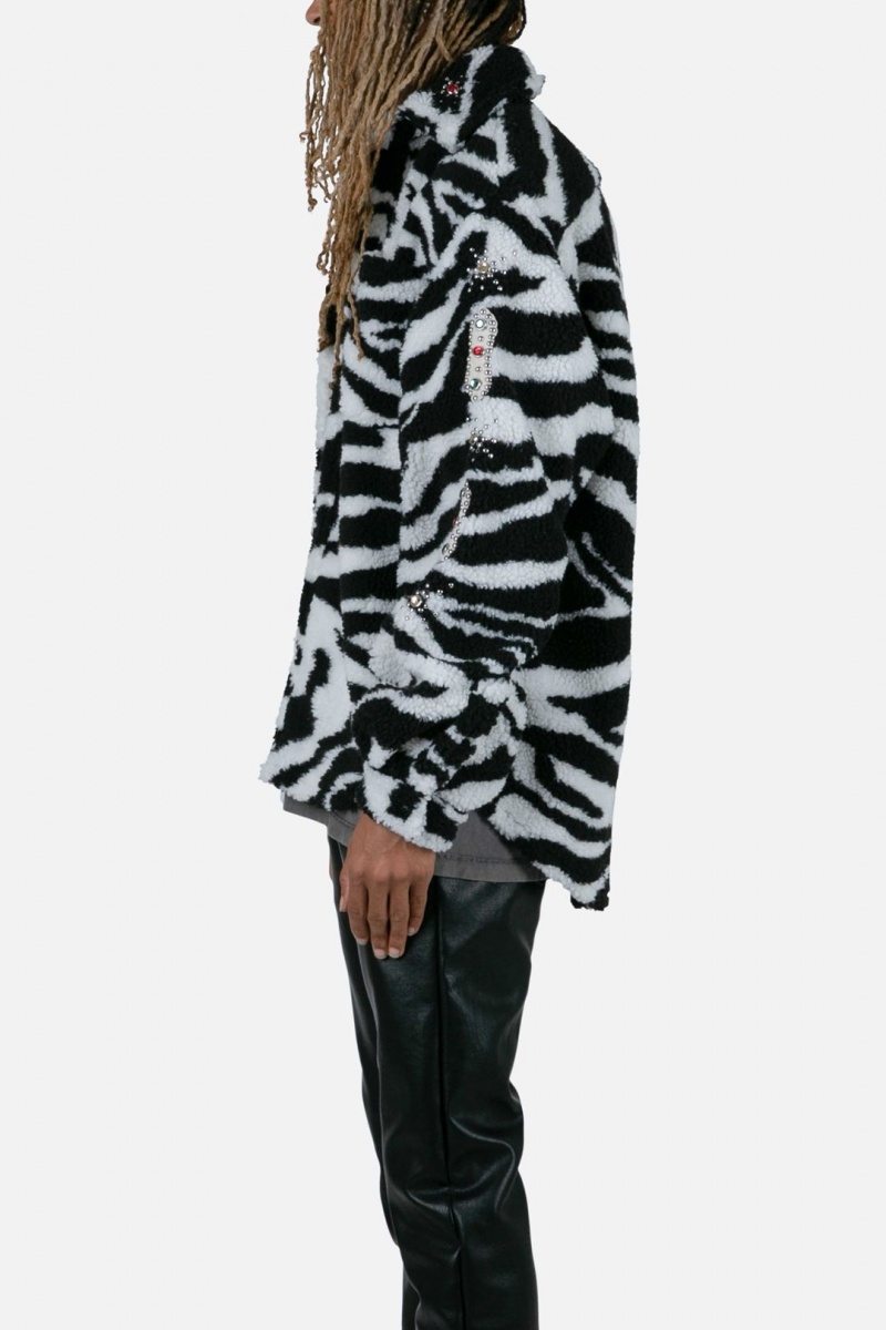 Mnml Zebra Sherpa Studded Jacket Jackets Black/White | IM71-Q2RW