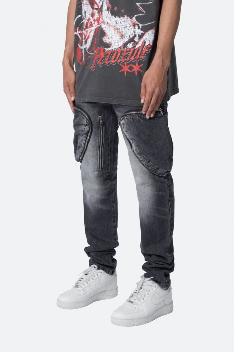 Mnml Zipper Inseam Cargo Denim Cargos Washed Black | DX87-X0ZD