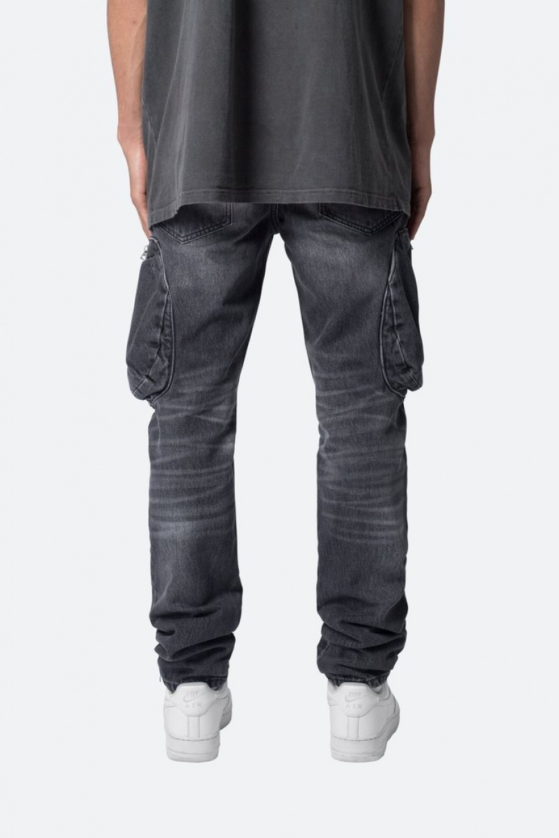 Mnml Zipper Inseam Cargo Denim Cargos Washed Black | DX87-X0ZD